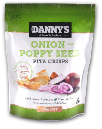 Chips Onion & Poppy Seed Pita Crisps Dannys 150g