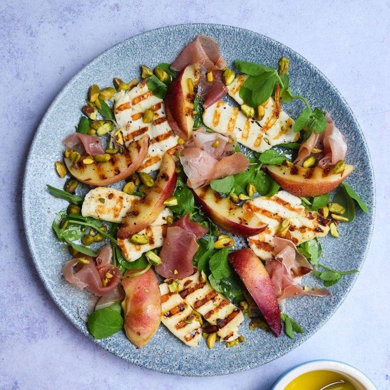 Grilled nectarine, prosciutto and halloumi salad