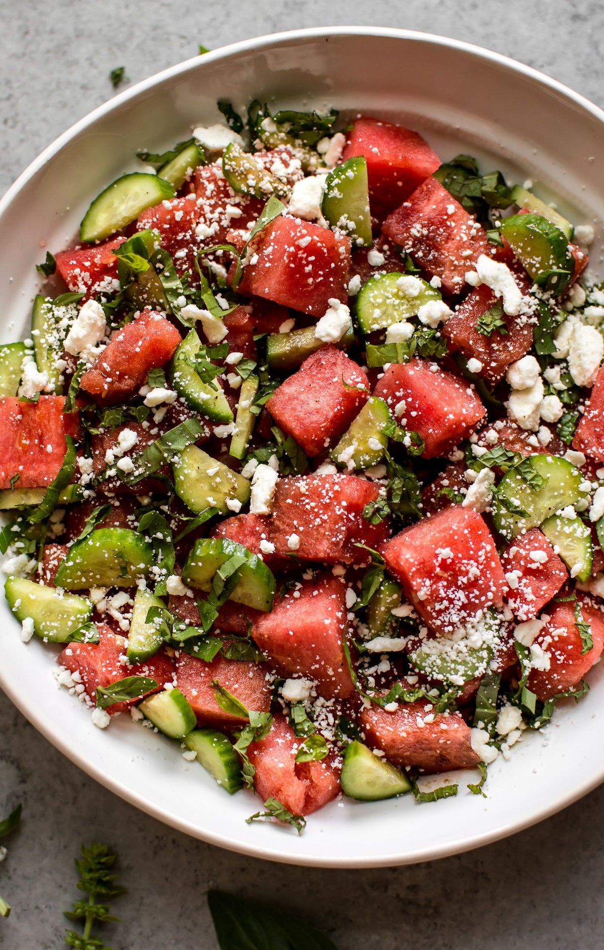 Watermelon Feta Salad with Cucumber, Basil, and Mint