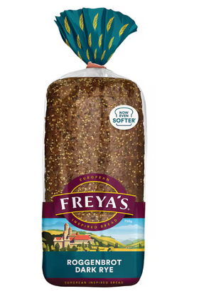 Bread Freyas Loaf Toast Dark Rye 750g*