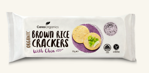 Ceres Organic Brown Rice Crackers, Chia - 115g