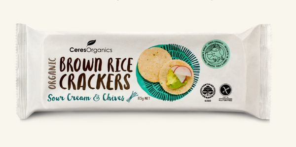 Ceres Organic Brown Rice Crackers, Sour Cream and Chives - 115g