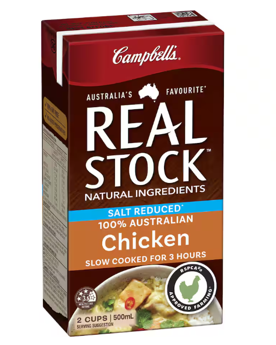 Stock Chicken liquid Campbells Reduced Salt 500ml Fruit World Fruit