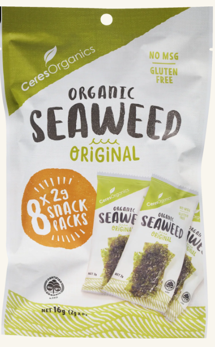 Ceres Organic Roasted Seaweed Multipack, Nori Snack - 8 x 2g