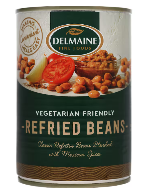 Beans Black refried Delmaine 425g