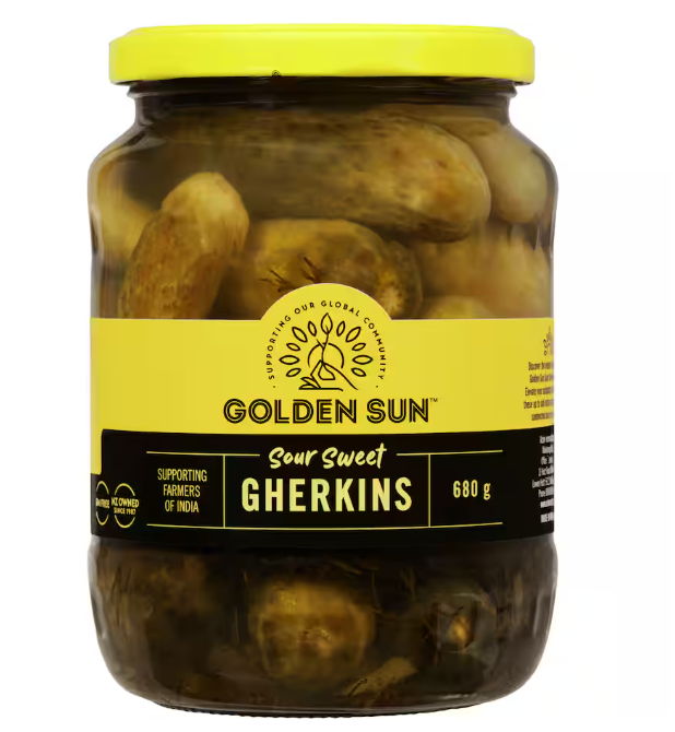 Gherkins Golden Sun Sour Sweet Gluten Free 680g Fruit World Fruit