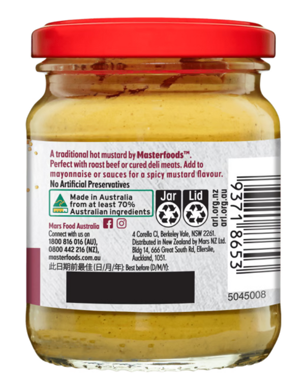 Mustard Hot English Master Foods 175g