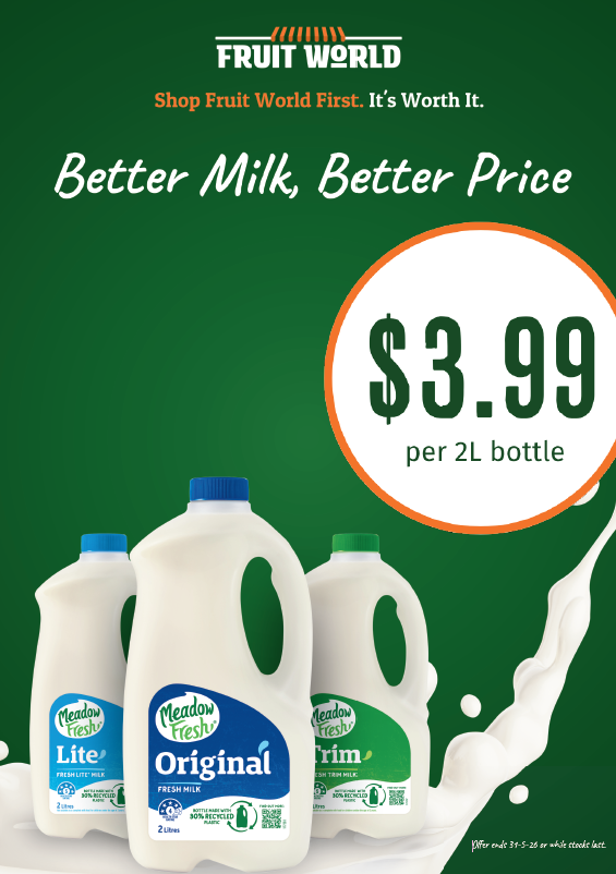Meadow Fresh Milk Original, Trim, Lite 2l each (In Store Purchase Only) $3.99 each