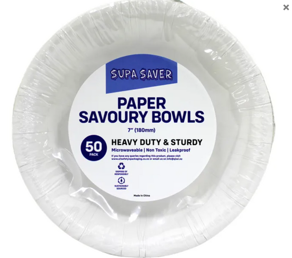 Plates Savoury Bowl Supa Saver 7 inch Paper 50's