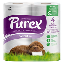 Toilet Rolls Purex Paper 4pk White Unscented 2ply